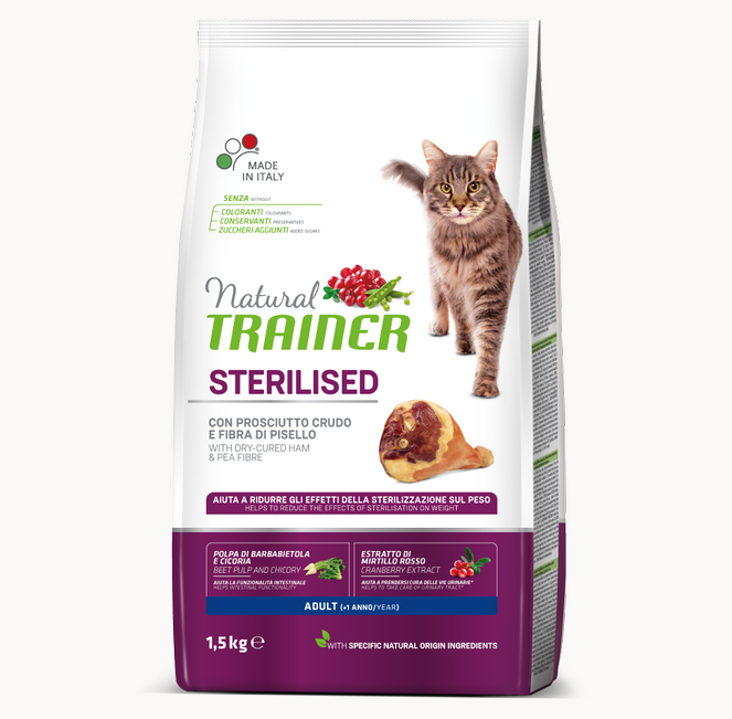 

Trainer Natural Adult Sterilised with dry-cured ham Сухой корм для стерилизованных кошек от 1 года 1.5 кг АКЦИЯ 4 + 1