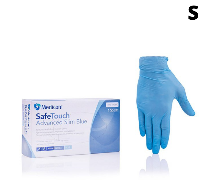 

Перчатки нитриловые Medicom р. Slim Blue. 100 шт\уп. Текстурированные, Голубой