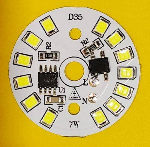 

Светодиодный модуль LED 7 Ватт AC220 плата для ремонта ламп 35mm Теплый белый