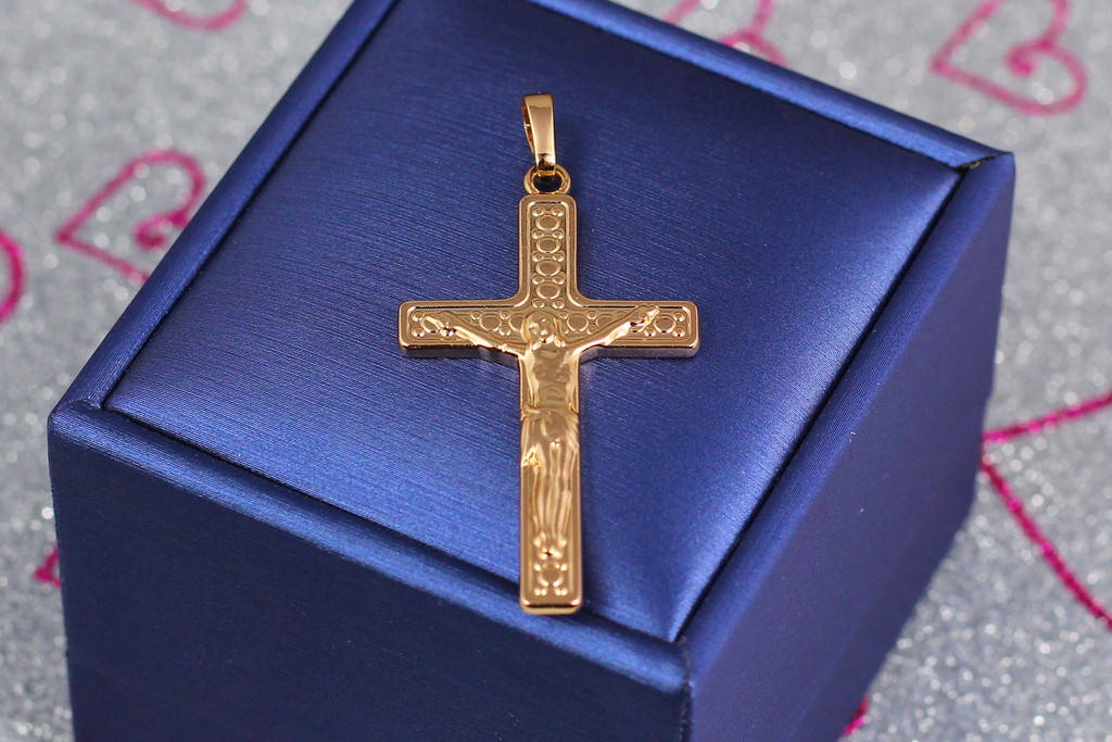 

Крестик Xuping Jewelry с выпуклыми шариками на кресте ровные края 4 см золотистый