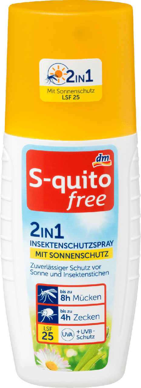 

Защитный спрей от насекомых с солнцезащитным кремом SPF 25 S-quito free 2in1, 100 мл.