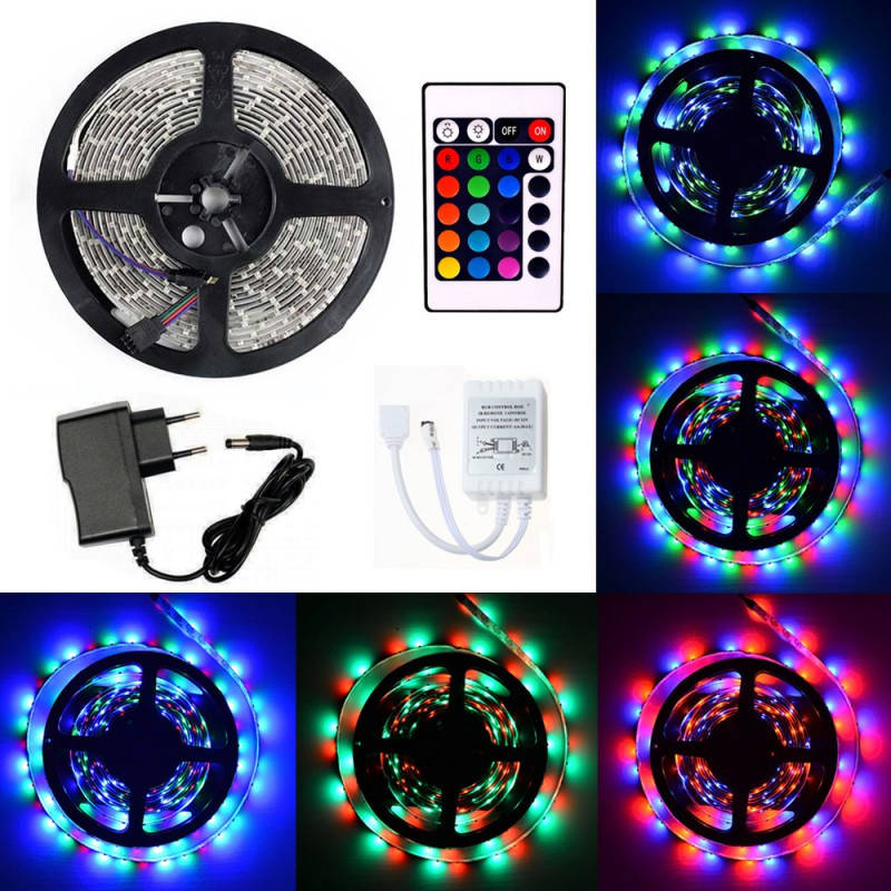 

Лента Светодиодная разноцветная RGB, 5 метров, 300 LED ламп, с пультом управления