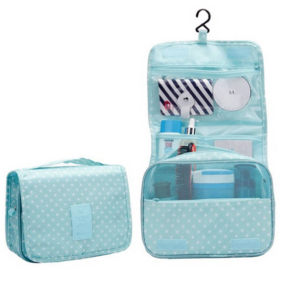 

Органайзер дорожный косметичка на крючке голубая в горошек подвесная, Голубой