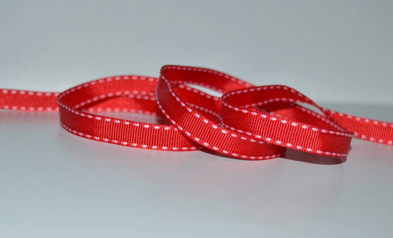 

Стрічка репсова 1см з прошитим білим кантом, колір-, Красный