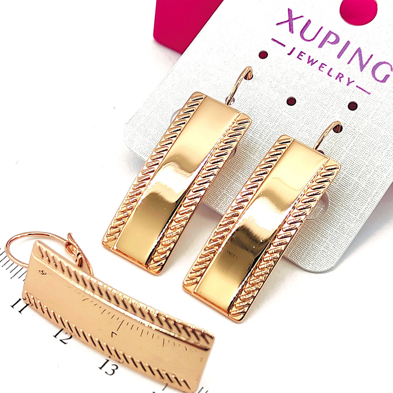 

Серьги Xuping длина 4.2см ширина 1.2см зеркальные пластины медзолото позолота 18К с957