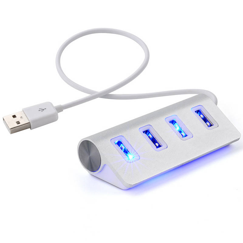 

USB адаптер Hub 4 port Tiegem Aluminum LED Indicator DF0943 Серебристый, Светло-серый
