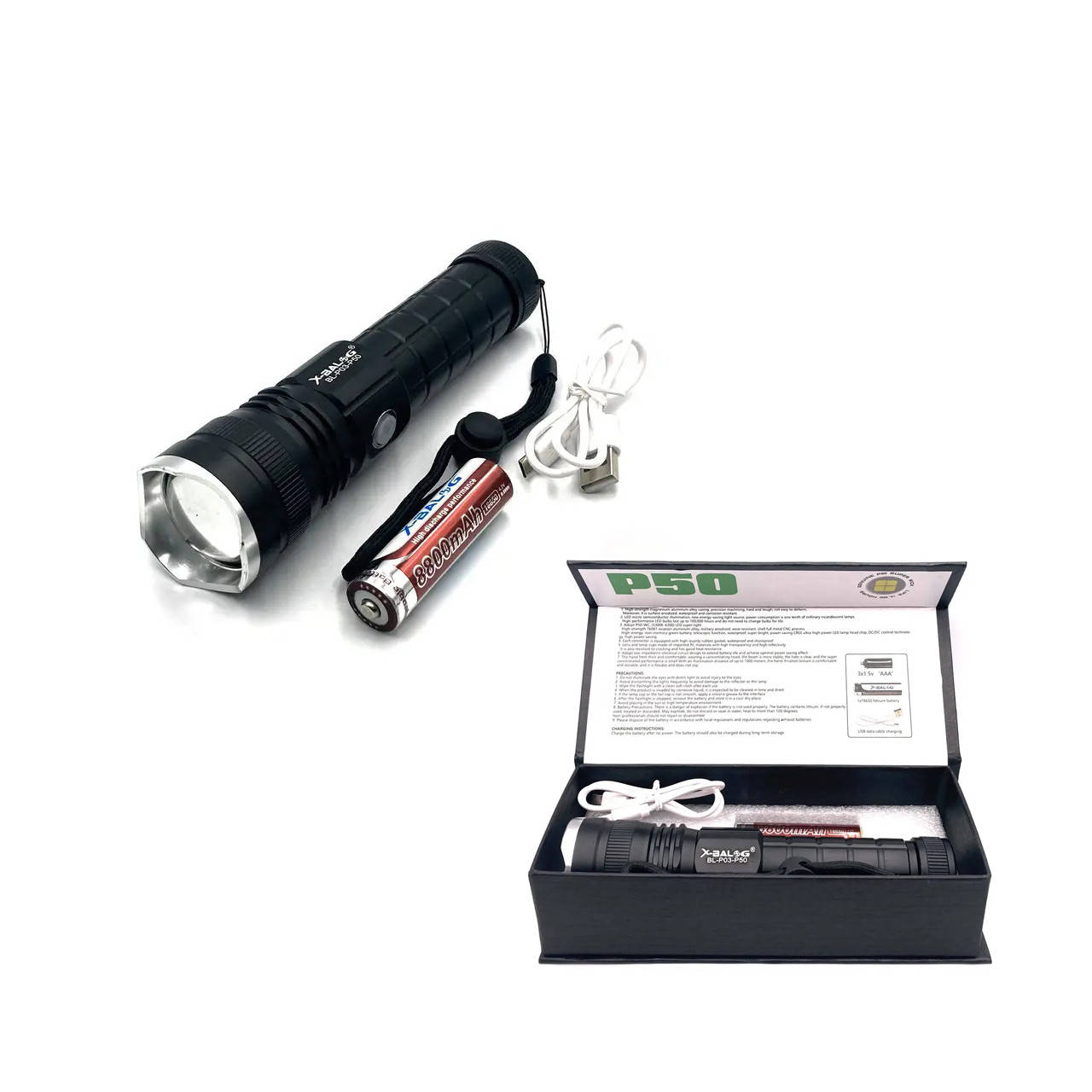 

Фонарик ручной тактический Bailong BL-P03-P50, Черный