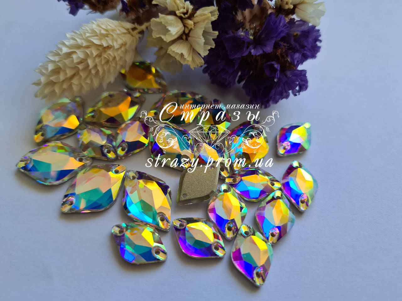 

Стразы пришивные SWARO Lemon 9*14мм. Crystal AB