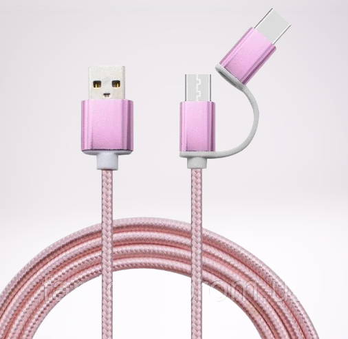 

USB кабель 2 в 1 Lightning/ MicroUSB, 2A, 1метр. Розовое золото Кладовка