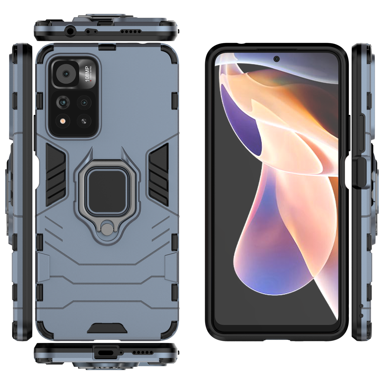 

Бронированный чехол для Xiaomi Redmi Note 11 Pro с кольцом Navy Blue, Серо-голубой