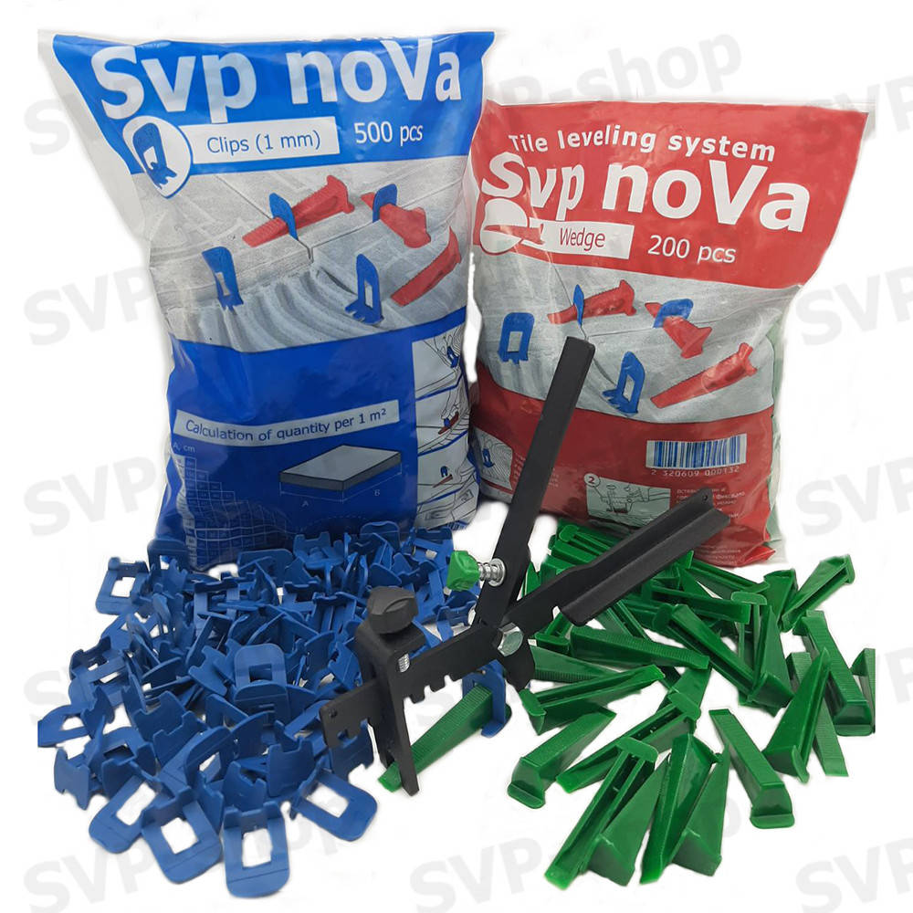

Система выравнивания плитки NOVA (Основа 500шт 1мм + Клин 200шт + Инструмент)