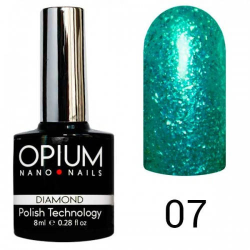 

Гель-лак Opium №7 серии Diamond 8 мл Бирюзовый с эффектом жидкой фольги