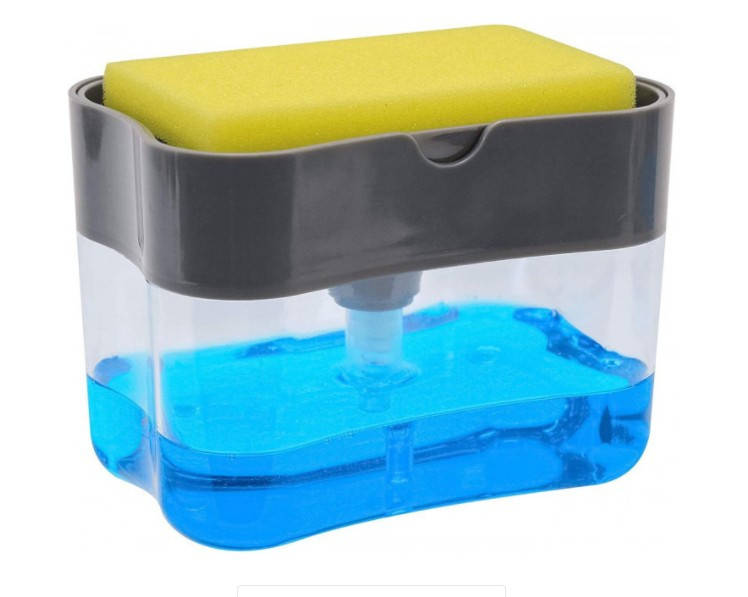 

Органайзер для мочалок с мыльницей и дозатором нажимная Soap Pump Sponge Caddy Темно серый