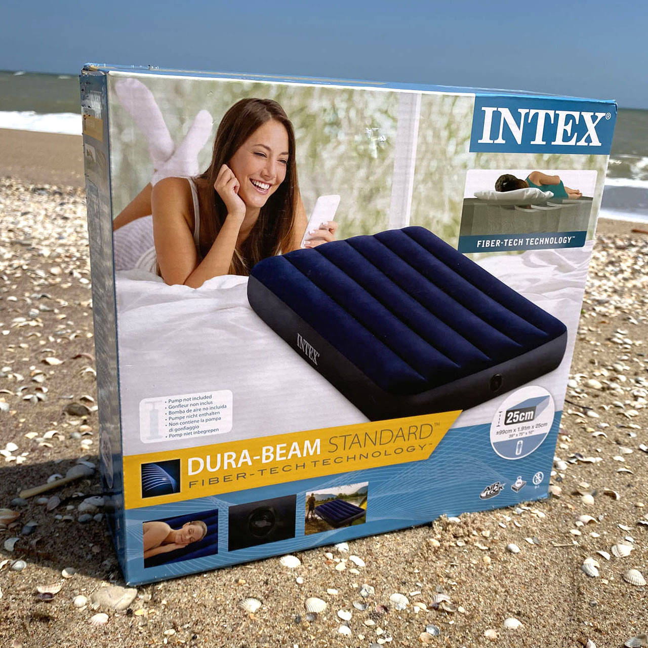 

Матрас Intex надувной полуторный велюровый, кровать 99х191х25 см (64757)