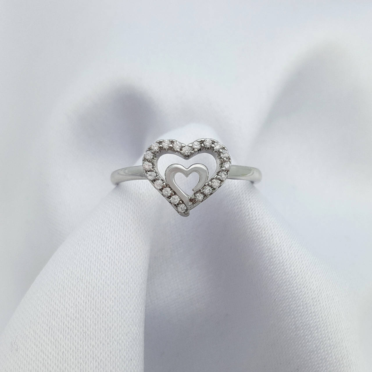 

Кольцо Два Сердца, россыпь камней, р.16,5,р17, р.18, медсталь Xuping