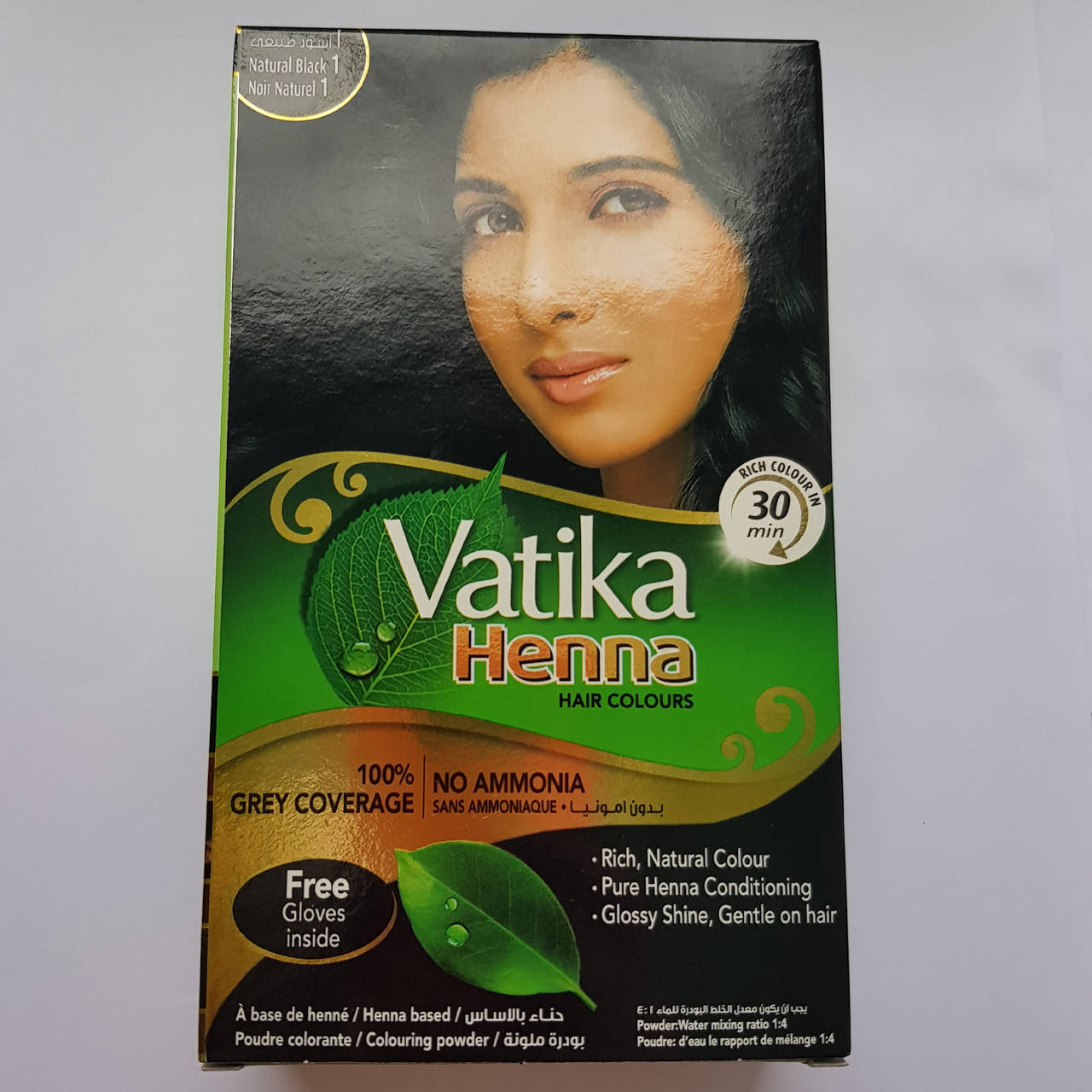 Индийская чёрная краска для волос с хной Vatika Henna