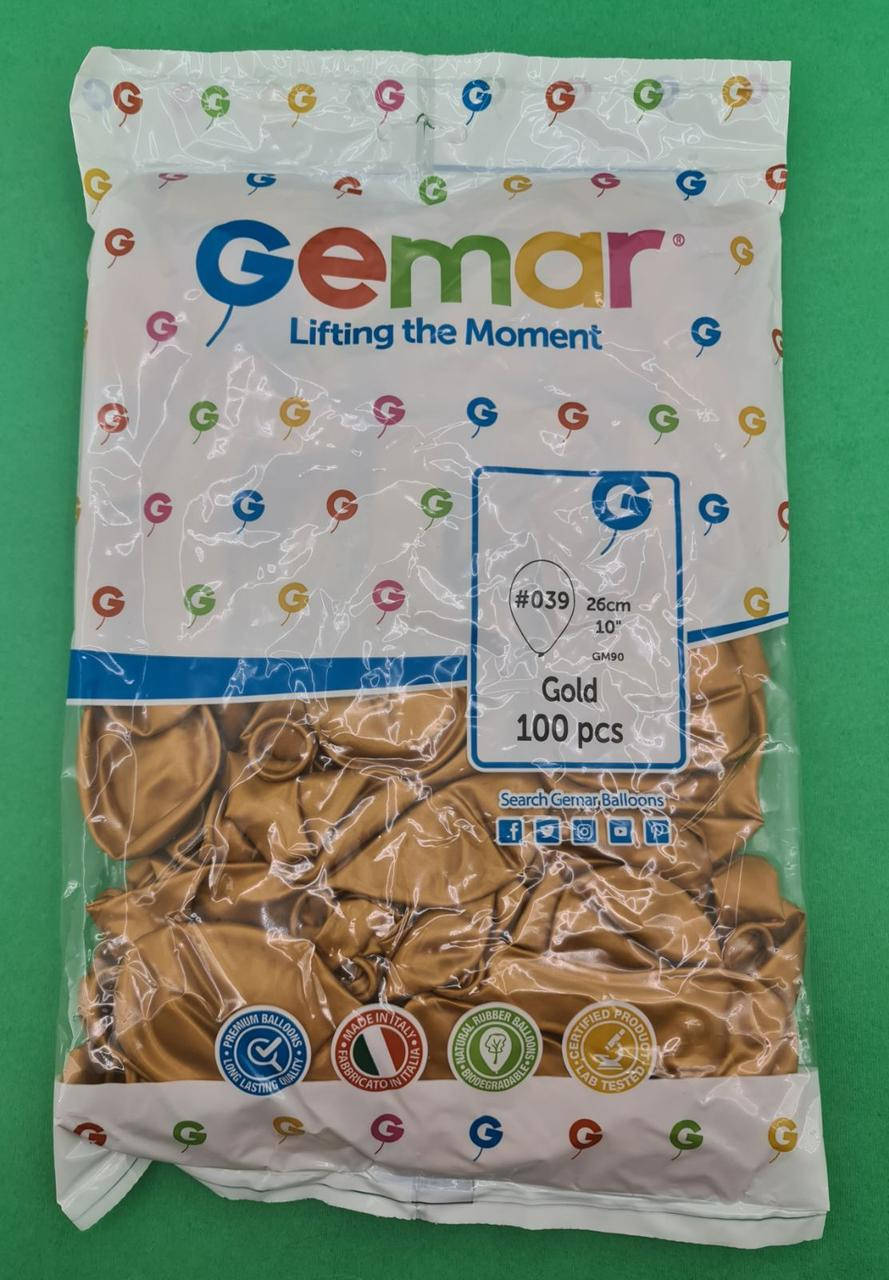 

Воздушные шары металлик золото 10" (25 см) Gemar 100 шт (1 пачка)