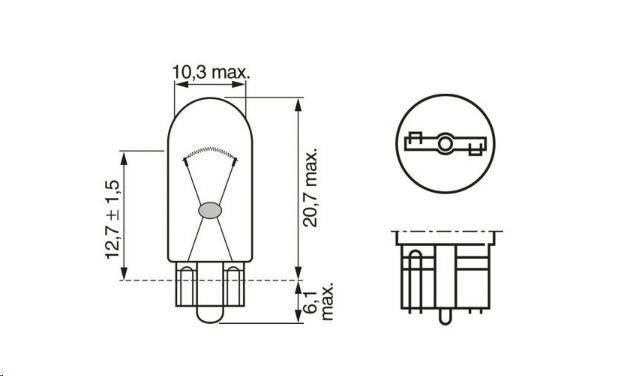 

Автолампа W5W 12V 5W W2.1x9.5d (без цоколя)