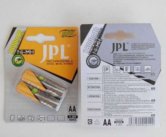 

JPL AA R6 NiMh 1800mAh 1,2V HR, аккумулятор никель-металл-гидридный, см. описание