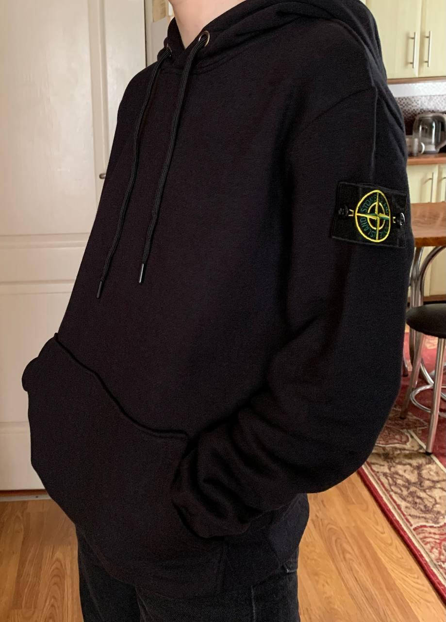 

Мужская черная худи Stone Island / топовые мужские худи, Черный