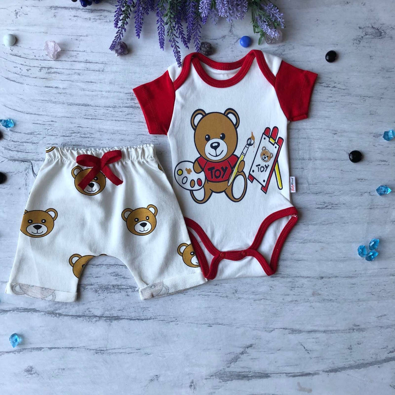 

Красный летний костюм для мальчика 4. Размер 62 см, 68 см, 74 см, 80 см