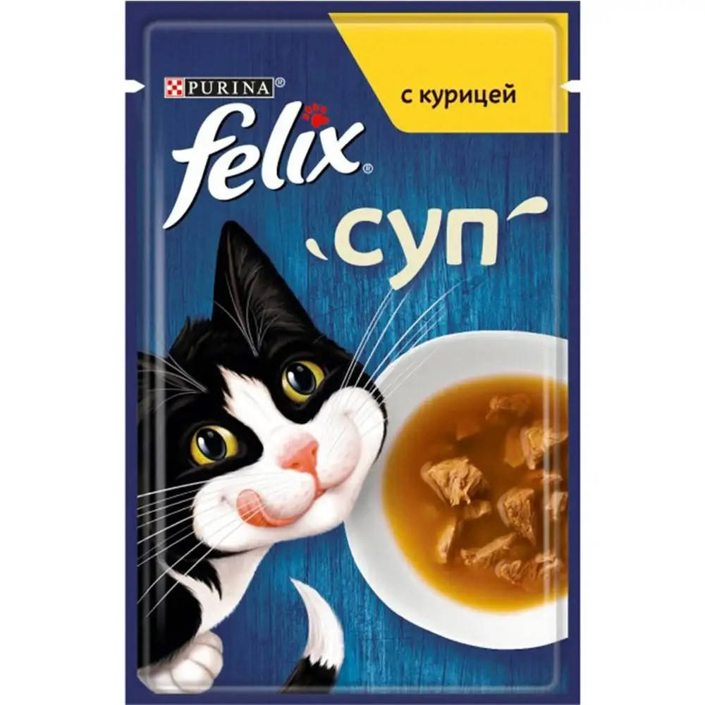 

Влажный корм Purina Felix Soup для кошек, суп с курицей, 48 г х 30 шт