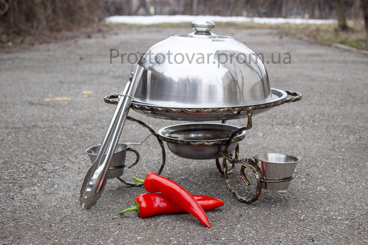 

Садж 36см с глубокой поднос+ соусницами из нержавейки +щипчики 30см