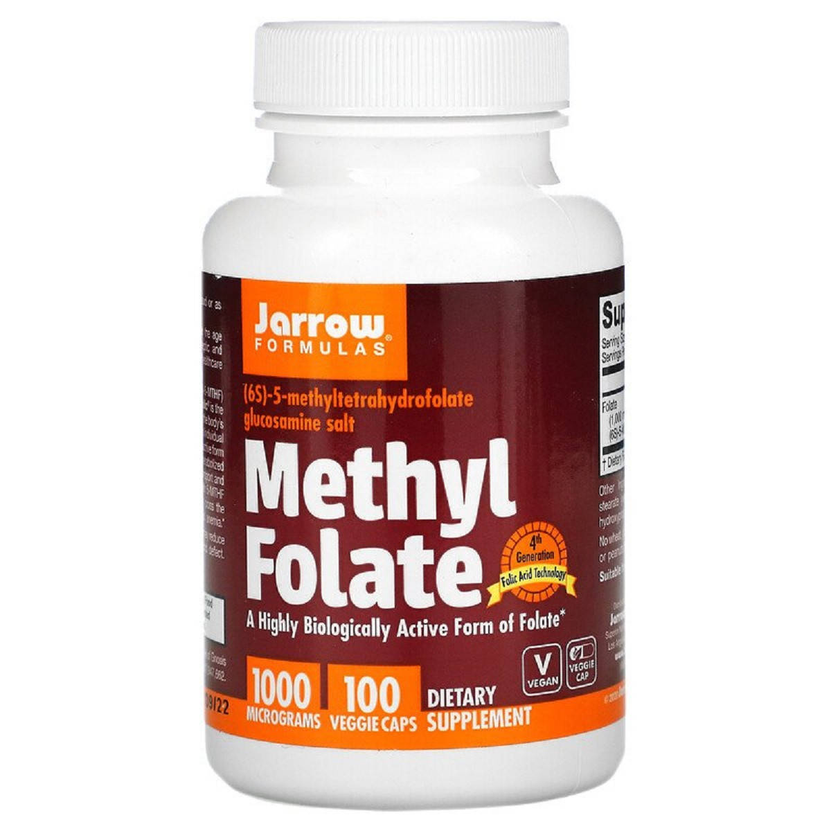 

Метилфолат, 1000 мкг, Methyl Folate, Jarrow Formulas, 100 вегетарианских капсул