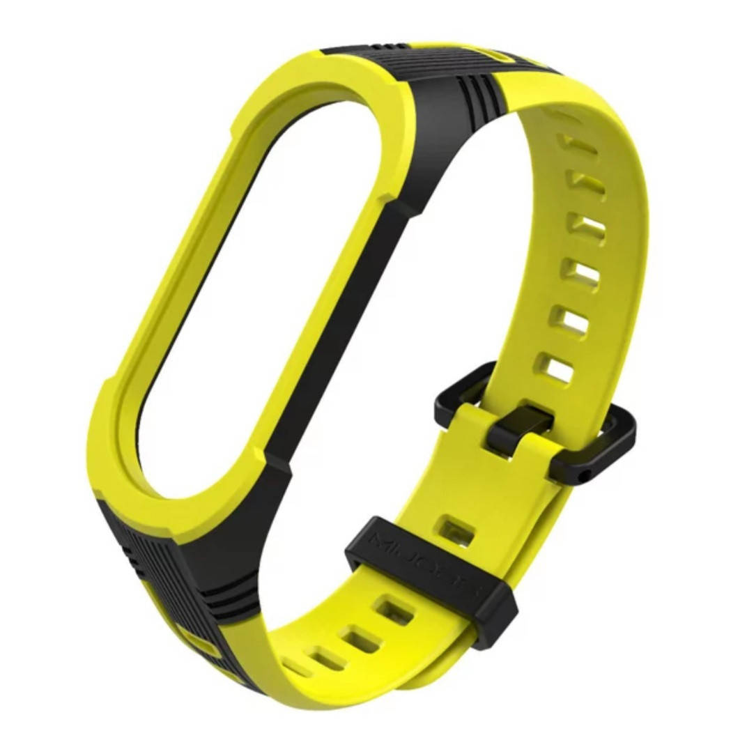 

Ремешок полимерный универсальный для Xiaomi Mi Band 3/4/5/6 с английской пряжкой. Чёрно-жёлтый.