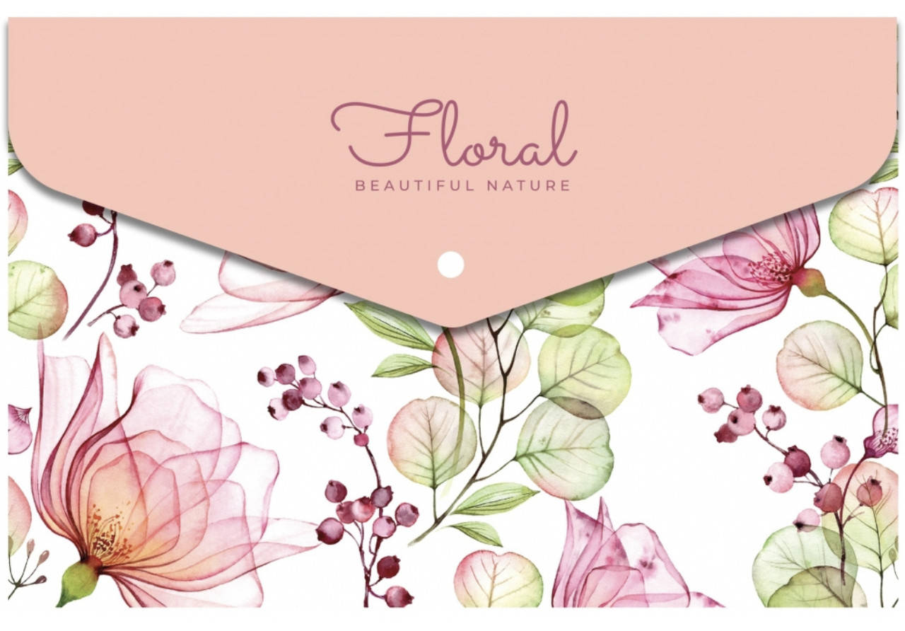

Папка-конверт А4 на кнопке Floral #1, 180 мкм, непрозрачная, фактура "глянец"