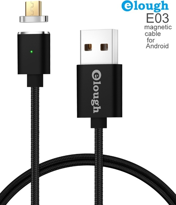 

Кабель магнитный для зарядки телефона Elough E03 MicroUSB Android 100см |2.4A| Черный