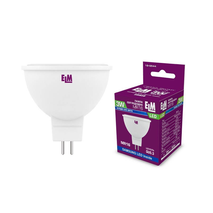 

Cветодиодная Лампа ELM MR-16 3W GU5.3 4000K (18-0044)