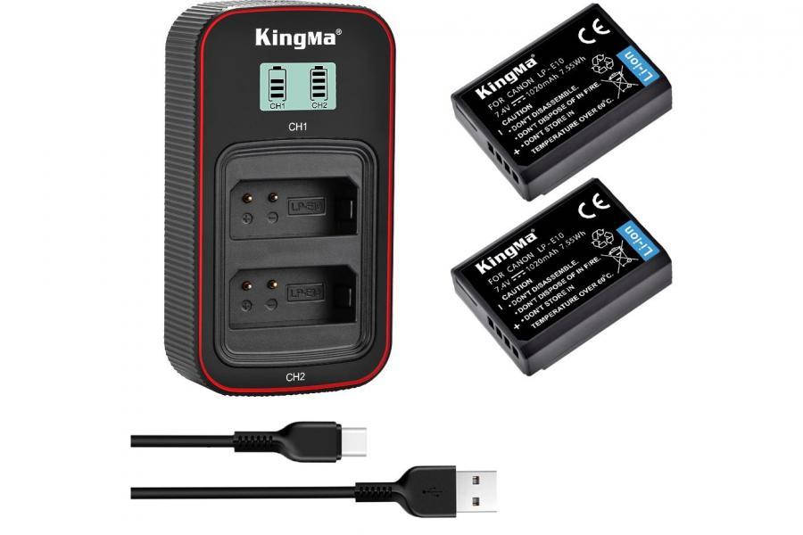 

3-Pack LP-E10 комплект из 2 аккумуляторов KingMa Canon LP-E10 и двойного зарядного устройства