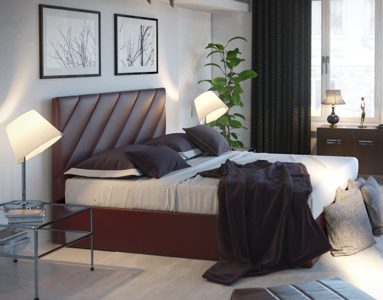 

Кровать двуспальная в мягкой обивке Шеридан