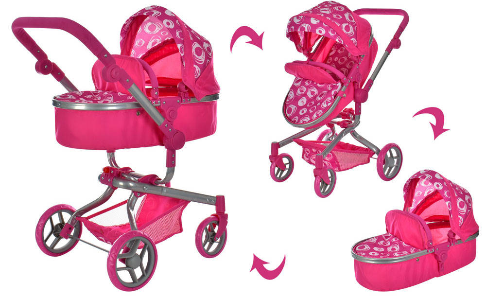 

Коляска для куклы 9695 Melogo розовая с разводами, зимняя, Малиновый