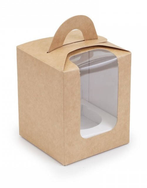 

Коробка для 1 капкейка з вікном, мілований картон Крафт з ручкою, Белый