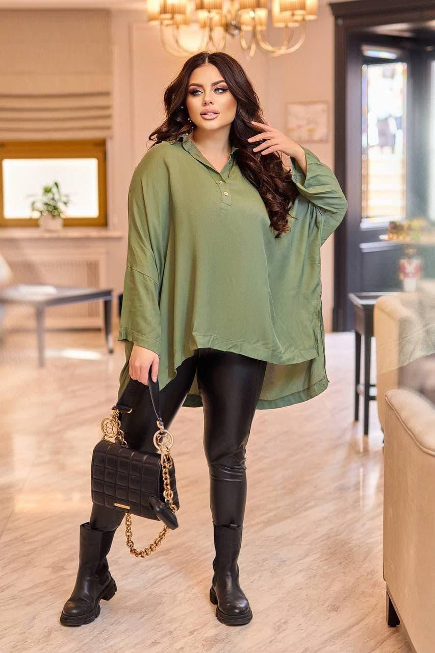 

Классическая удобная модная женская рубашка OVERSIZE 42-56, Хаки