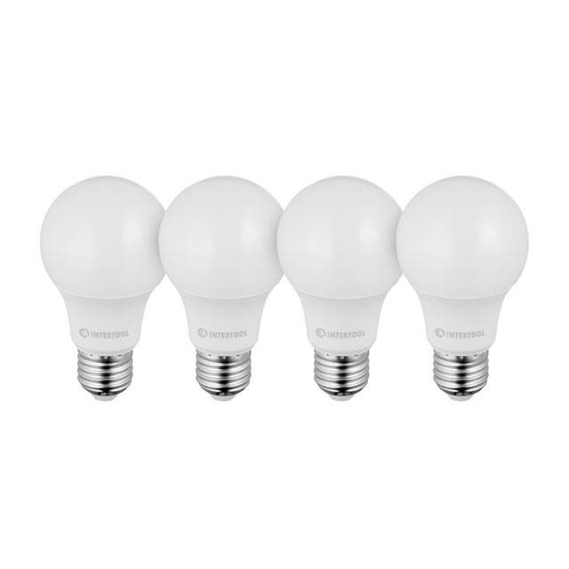

Лампы светодиодные набор из 4 штук LL-0014, LED A60, E27, 10Вт, 150-300В, 4000K, 30000ч, INTERTOOL LL-4014