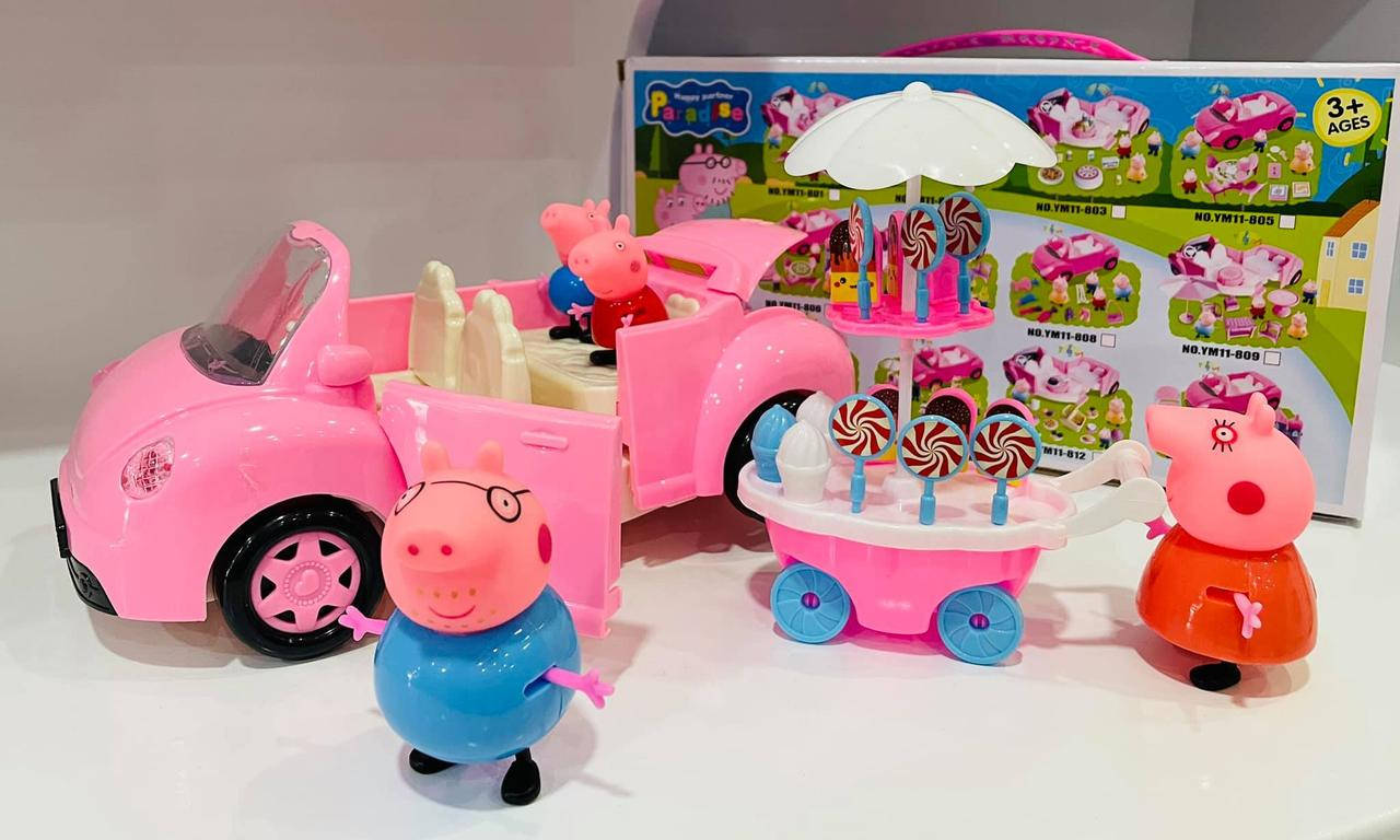 

Машинка с героями Свинка Пеппа "Peppa Pig" музыкальная, со светом YM11-802 р.30*16*15см.