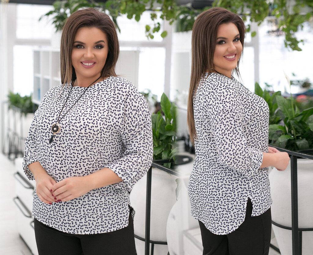 

Женская блузка ассиметричного кроя, ткань "Шифон" 52 размеры, Белый