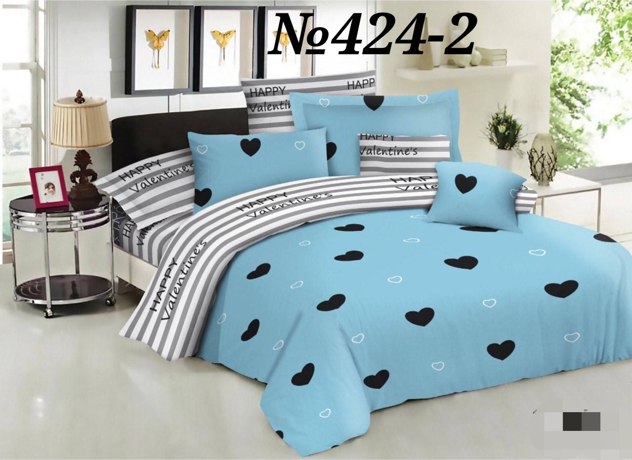 

Пакистанская бязь GOLD, сердечки на голубом фоне