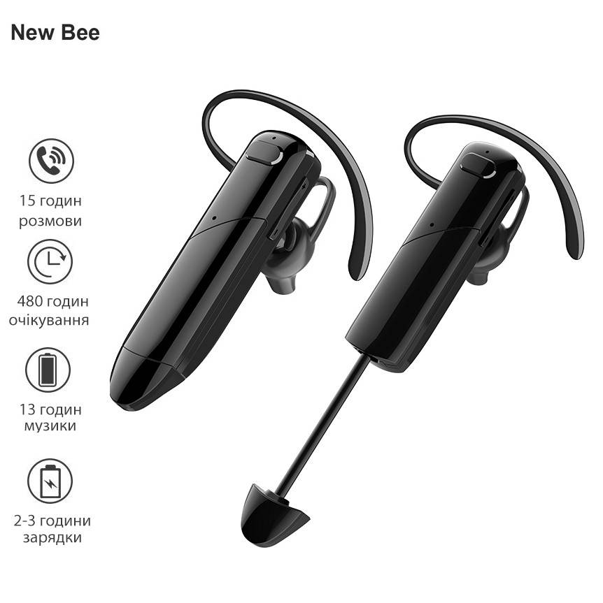 

Гарнитура Bluetooth наушник вкладыш блютуз 5.0 с выдвижным микрофоном New Bee B42WC Black