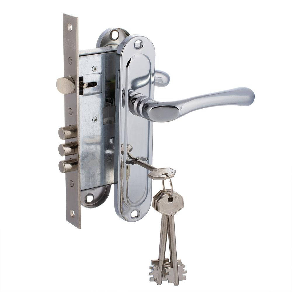 

Замок врезной сувальдный FZB ЕТ-13110 хром с ручками