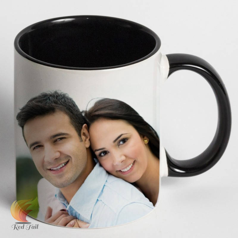 

Кружка з вашим фото 330 мл колір в середині і на ручці чорний, Черный