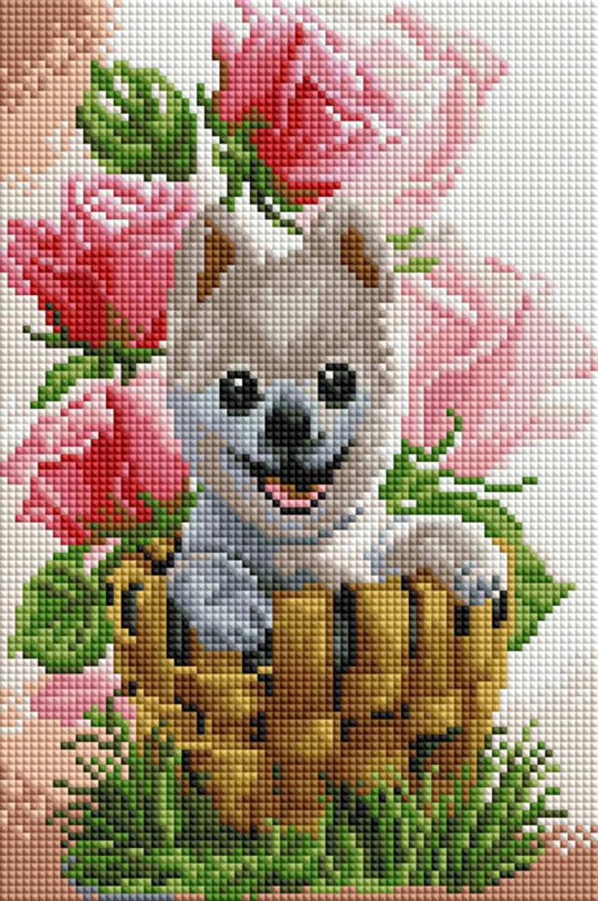 

Алмазная мозаика ColorArt 20х30 Собачка у цветах DT722