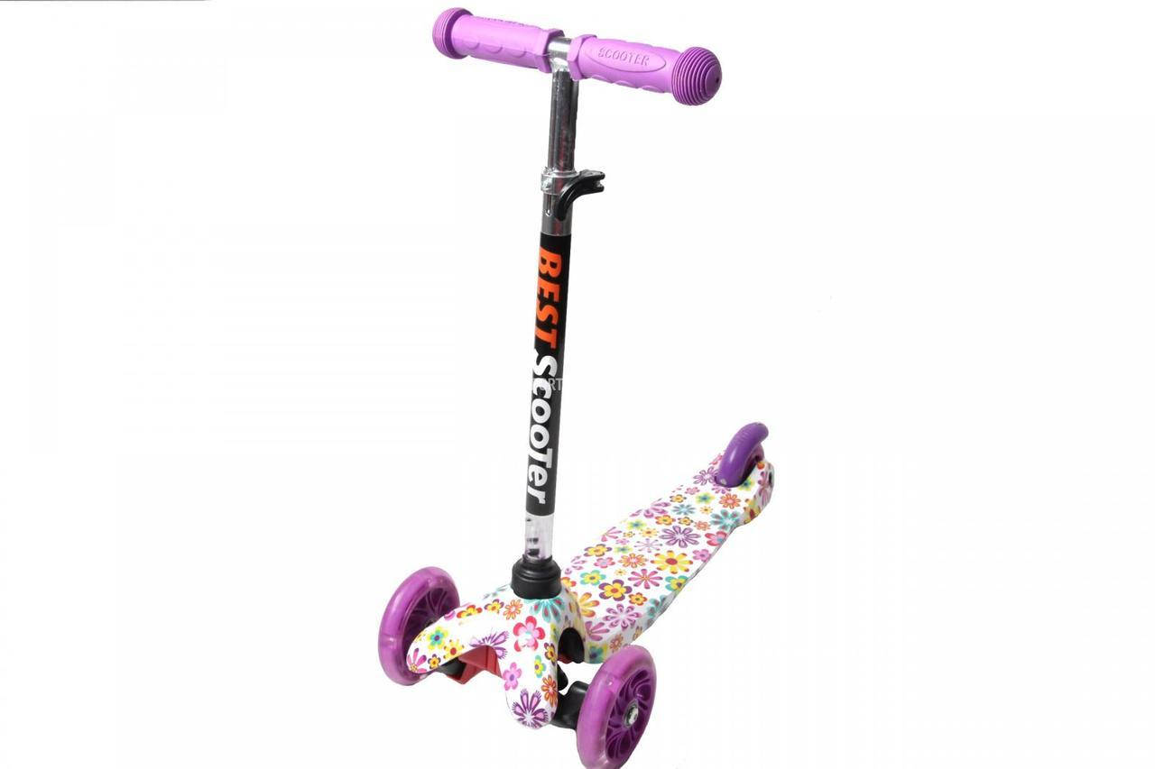 

САМОКАТ ДЕТСКИЙ MINI BEST SCOOTER C ПРИНТОМ (РИСУНОК) ФИОЛЕТОВЫЙ ЦВЕТОЧКИ