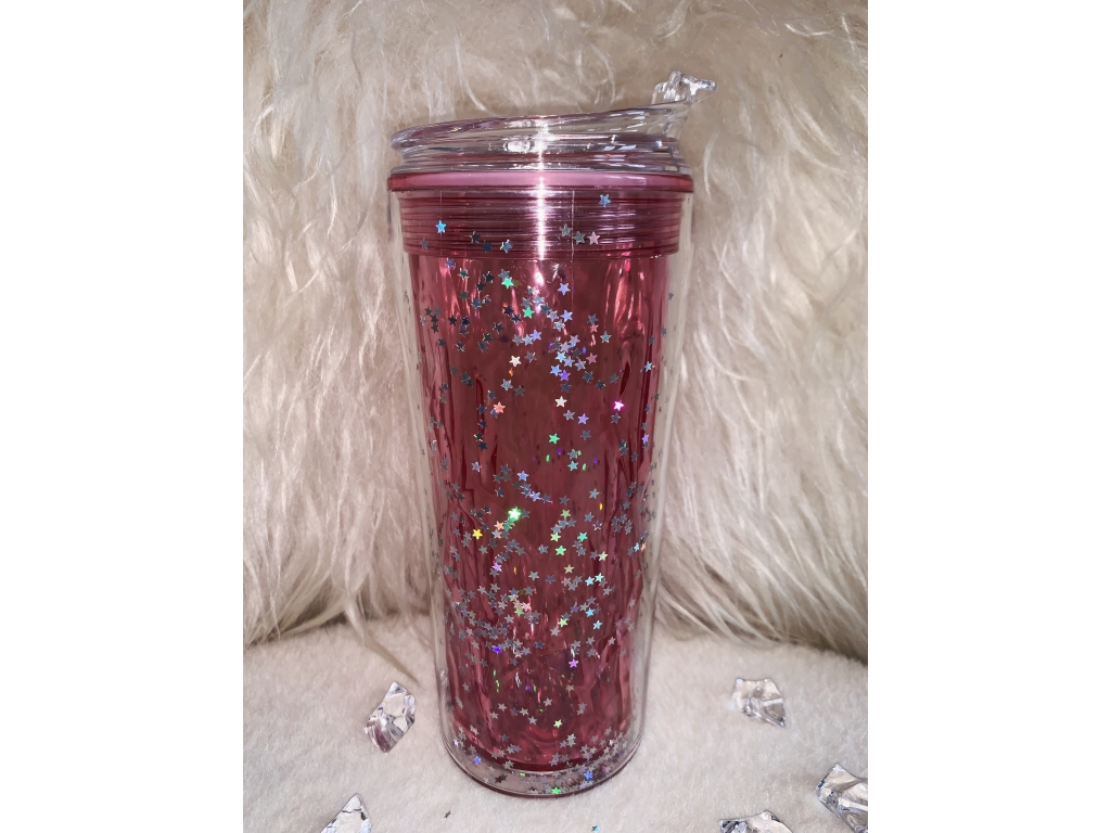 

Тамблер-стакан с трубочкой 500 мл с блестками Красный