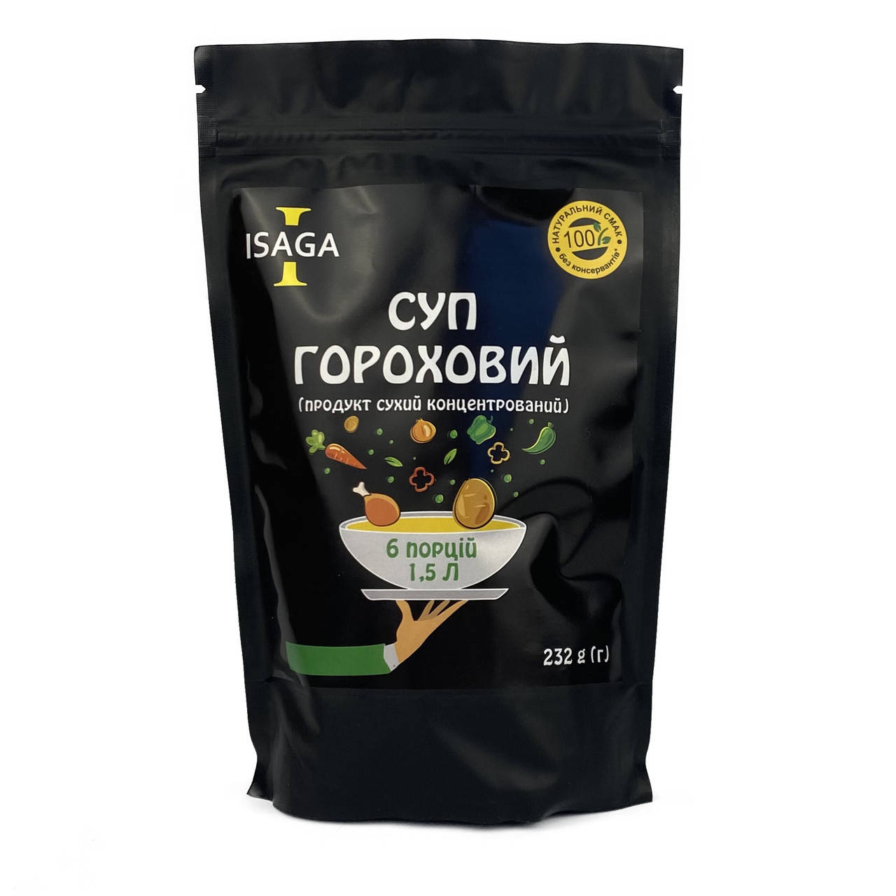 

Суп гороховый ISAGA (продукт сухой концентрированный) 6 порций 1,5 л 232 г