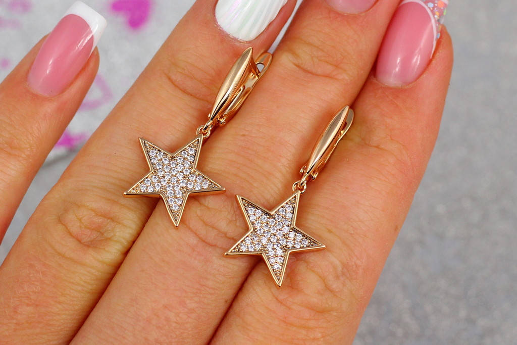 

Серьги подвески Xuping Jewelry звезды 3 см золотистые