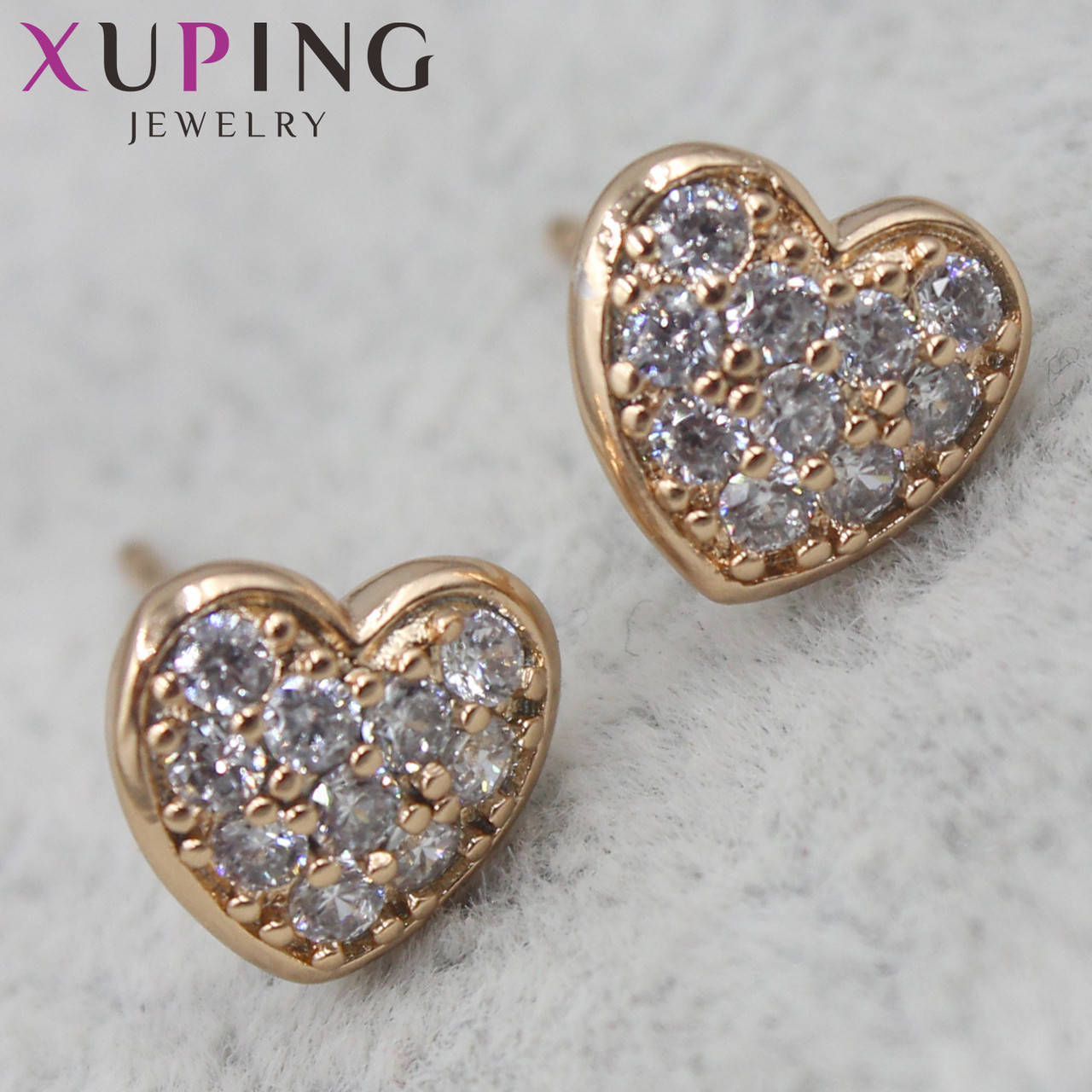 

Серьги женские золотистого цвета Xuping Jewelry гвоздики,пусеты сердечки с сапфирами 18K